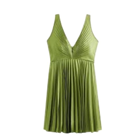 NWT Abercrombie & Fitch Women's The A&F Giselle Pleated Mini Dress Green Size XL - Picture 2 of 14